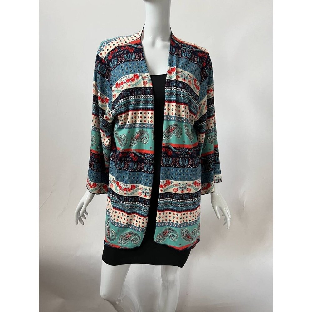 Lightheart Womens Cover Up Blue Floral Long Sleeve Open Front Neckline L/XL New